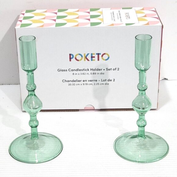 POKETO Glass Candlestick Holder Set of 2 NEW in Box - Picture 1 of 4